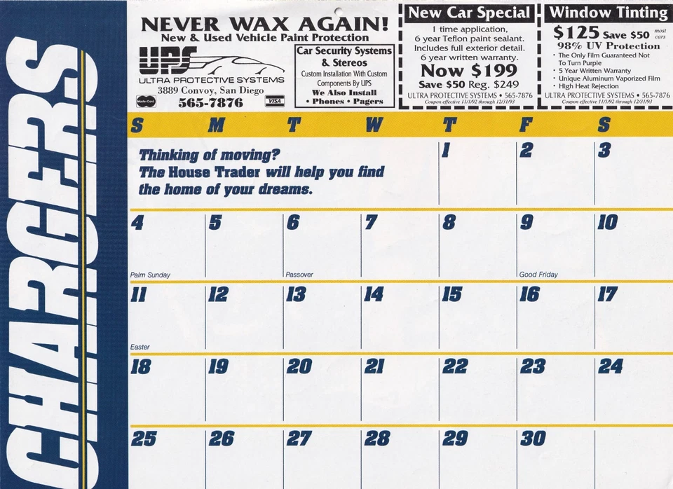 Calendario Chargers 1993 firmado por Stan Humphries página 8x10 foto certificado de autenticidad BAS autógrafo Foto 3 de 4