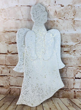 vtg wood angel Christmas Decor white with glitter 18"H