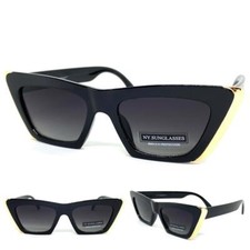 Classy Elegant Contemporary Modern Retro Cat Eye SUN GLASSES Black  Gold Frame