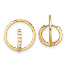 14mm 14k Yellow Gold Polished CZ Circle Huggie Hoop Earrings
