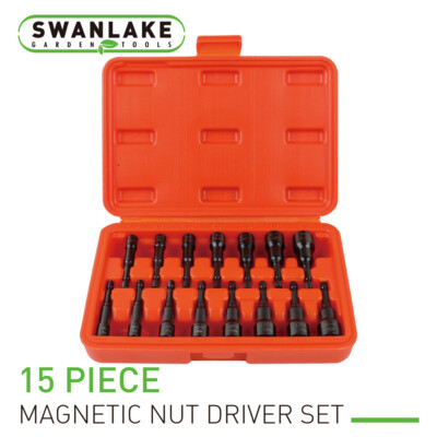 15pcs Laser Etched Impact Magnetic Nut Setter Driver Bit Set SAE Metric 1/4'' Hex