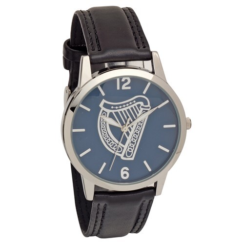 Harp Embossed Dial Wrist Watch Black Leather Strap Irish Traditional Gift - Picture 1 of 3