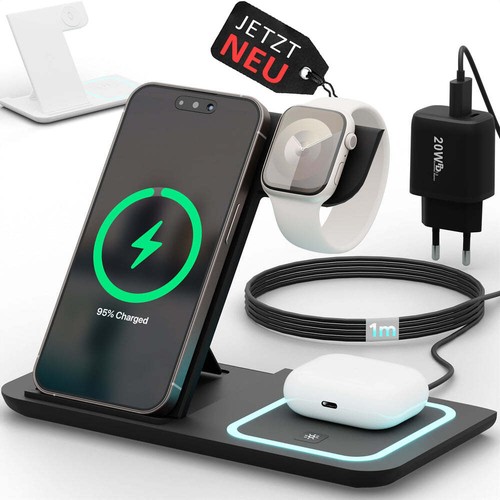 Ladestation für Apple iPhone Watch 3in1 induktive wireless charger handy Ladepad - Bild 20 von 31
