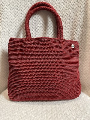 The Sak Red VintageCrochet Shoulder Bag Dual Handles Boho Magnetic Closure