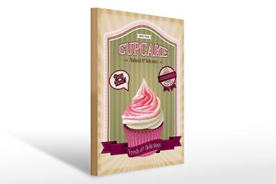 Holzschild Essen 30x40 cm Cupcake natural Delicious home Deko Schild
