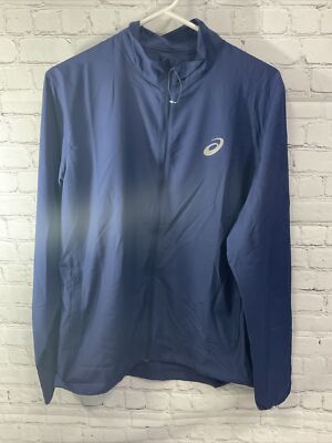 Asics Mens Silver Wind Resistant Jacket Blue Size Medium New With Tags
