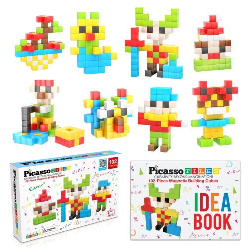 Picasso Cubes Kids Pixel 1” Magnetic Puzzle Cube 102 Piece Mix & Match wit