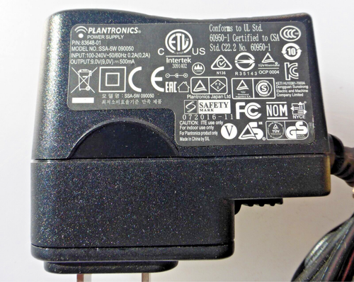Genuine Plantronics SSA-5W 090050 AC Adapter Charger 9V 500mA - Picture 2 of 2