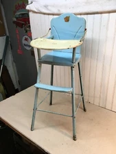AMSCO BLUE   DOLL-E-HIGHCHAIR 1950s VINTAGE Metal Mid Century Toy