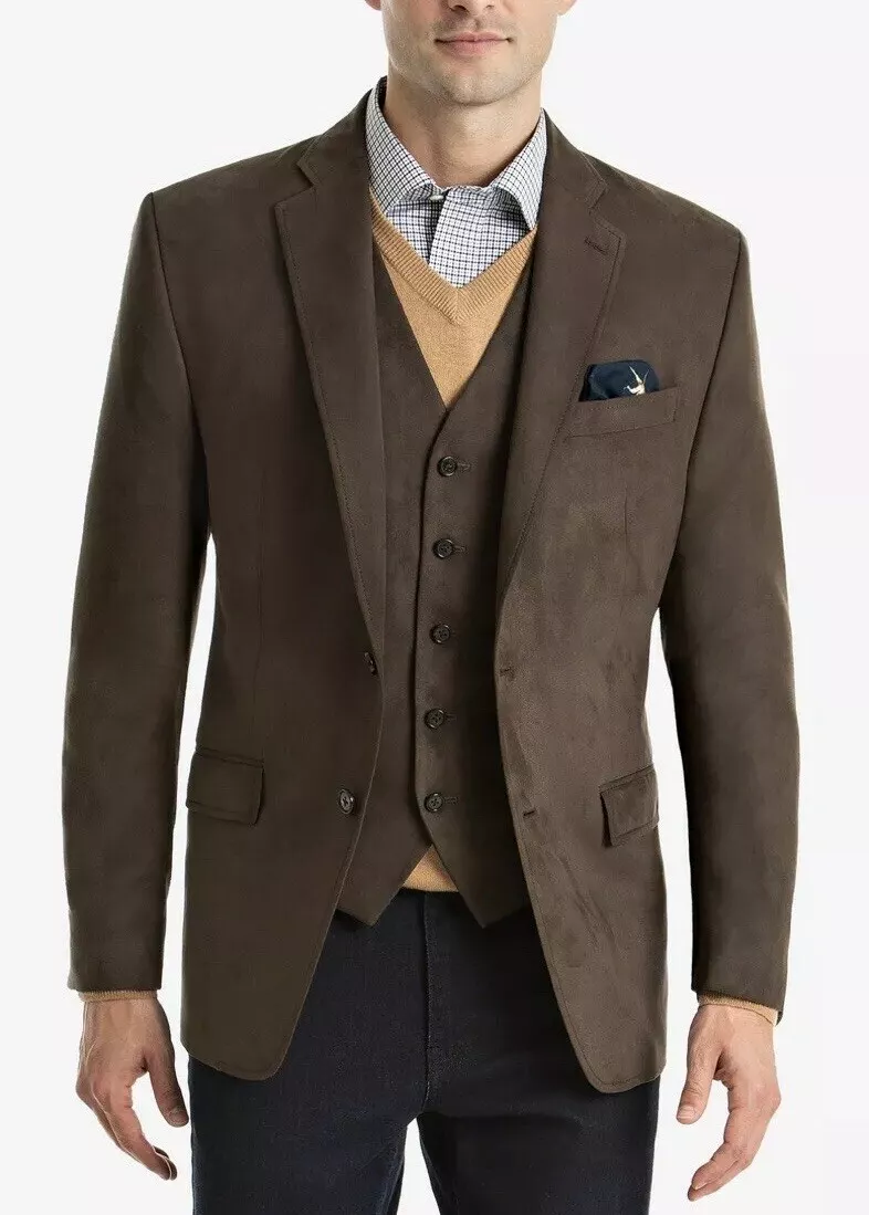 420 NWT RALPH LAUREN MENS OLIVE FAUX SUIDE CLASSIC FIT SPORT COAT SET SIZE S 36