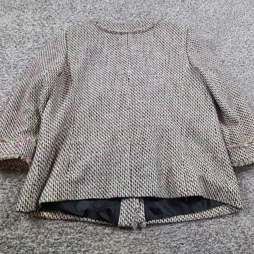 Talbots Tweed Fringe Blazer Womens 14P Pink Green Career Casual Lined 3/4 Sleeve - Picture 7 of 7