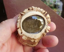 Secret Srash Box, Gold Sheen Obsidian Deer Antler Boss, Carved OM, Cruelty Free 