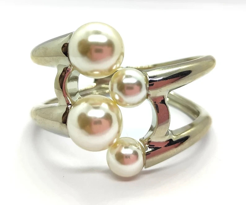 Blanco Cuenta Perla Agua Dulce 18K Oro Amarillo Sobre Puño Pulsera Regalo Mujer