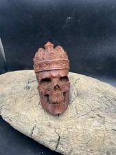 Hand carved Wooden Skull With Crown