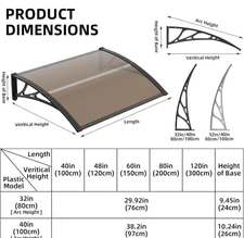 VIVOHOME Polycarbonate Window Door Awning Canopy Brown with Black Bracket, 40x80