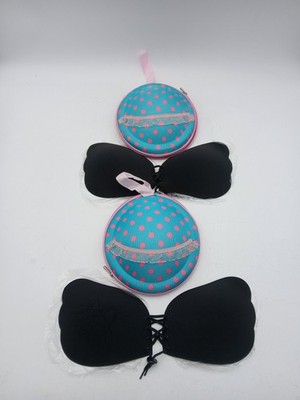 Outry Adhesive Bra with Storage Case Black Self-Adhesive DD x2