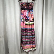 NEW! SUE WONG Multi Color Floral Print Satin Evening Maxi Dress Gown Strapless 2