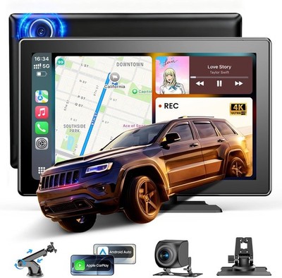 9''HD Carplay Screen Fr Car 4K Dash Cam&1080P Backup Camera Android Auto GPS DVR