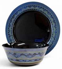 1998 2pc VTG Arcoroc Yucatan Tempered Glass Round Vegetable Bowl and Chop Plate