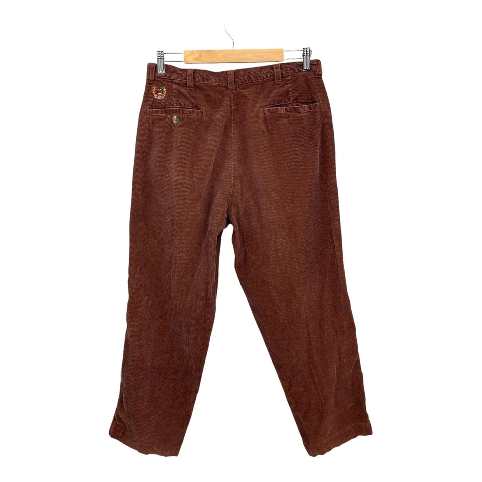 Calça de veludo vintage cabeça de pato masculina 32x26 academia plissada anos 90 bordada - Imagem 2 de 4