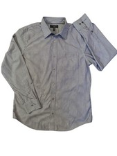 Banana Republic Grey Striped Slim Fit Non-Iron Cotton Dress Shirt L 16-16.5