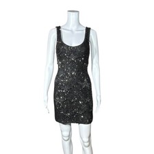 CHANEL BLACK STAR SEQUINED EMBROIDERED KNIT MINI DRESS sz 2