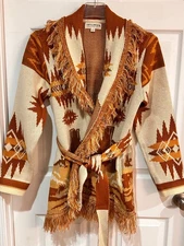 Idyllwind by Miranda Lambert L  Southwest Print Knit Fringe Cardigan Pockets