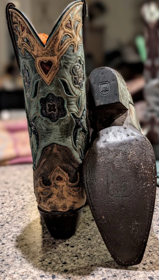 Puntera corta de cuero Dan Post, Bluebird, 8,5 turquesa usada en excelente estado, ¡impresionante bota! Foto 4 de 4