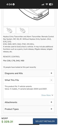 Keyless Entry Replacement Remote Volvo New In Package Part #30772198 - Picture 5 of 5