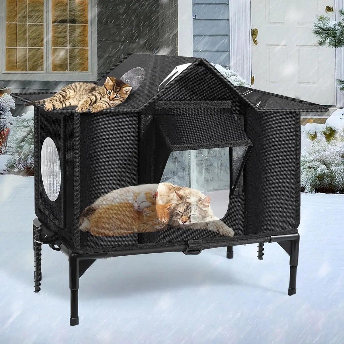 Heated Outdoor Cat House – Weatherproof Insulated Shelter w/ Pad