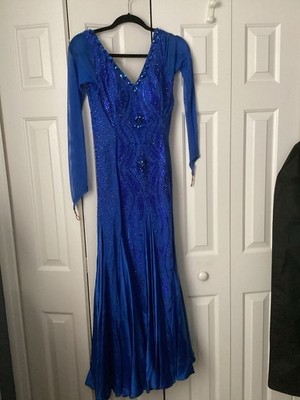 Blue Sequin Mermaid Satin Dress V-Neck Long Sleeve Formal Party Women