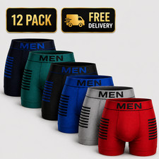 3 6 12 Pack Mens Boxer Briefs Soft Stretch Trunks Breathable Side Stripe S-L