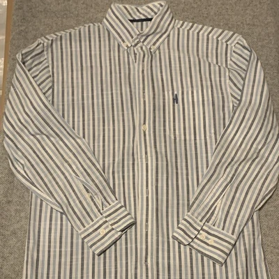 johnnie-O Hangin' Out Men’s S Blue White Striped Woven Cotton Button-Down - Image 1 of 4