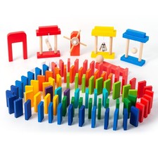 200-Piece Wooden Domino Set for Kids - STEM Learning Toy with Creative Tricks...
