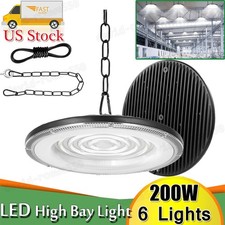 6 Pack 200W UFO LED High Bay Light Industrial Commercial Factory Warehouse Light