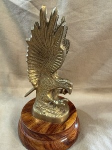Vintage Brass Eagle On Wooden Base  - India