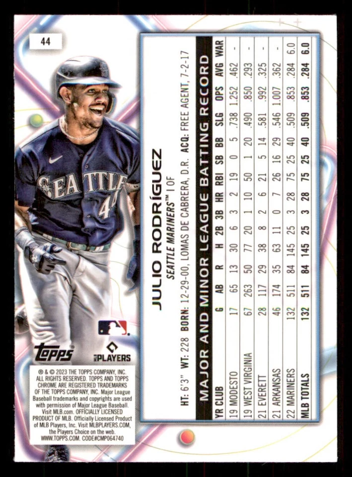 2023 Topps Cosmic Chrome #44 Julio Rodriguez - Image 2 of 2