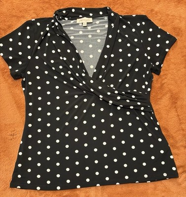 Philosophy Republic Clothing Black White Polka Dot V-Neck Short Sleeve Top XL