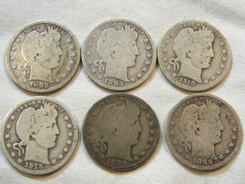 barber quarter dollar silver US coin collection lot of 6