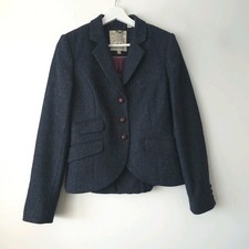 Jack Wills Tweed Jacket Blazer Blue Herringbone Size 12 Pure Wool Hacking