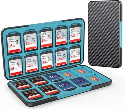 HEIYING Memory Card Case for SD/TF Cards,Portable SD Carbon Fibre Black 
