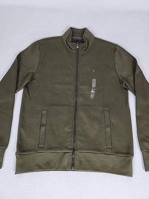 Tommy Hilfiger Regular Fit Full Zip Sweatshirt Men's L Green Mock Button Pockets