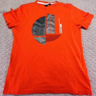 Hugo Boss Shirt Mens Large Orange Geometric Logo Graphic Tee Crewneck T-Shirt
