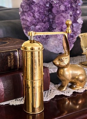 Vintage Zassenhaus Brass Manual Coffee Grinder Shiny Finish with Handle & Lid