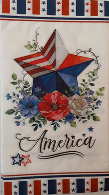 2 individual Paper Decoupage NAPKINS TOWELS - PATRIOTIC STAR FLOWERS RED WHITE B