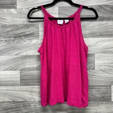 H Halston Tank Top Women's Large Pink Linen Blend Sleeveless Scoop Neck Pullover