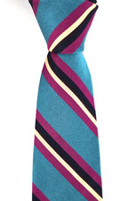 Vintage Repp Silk Striped Tie Woven In England Teal Blue Violet Ferrell Reed