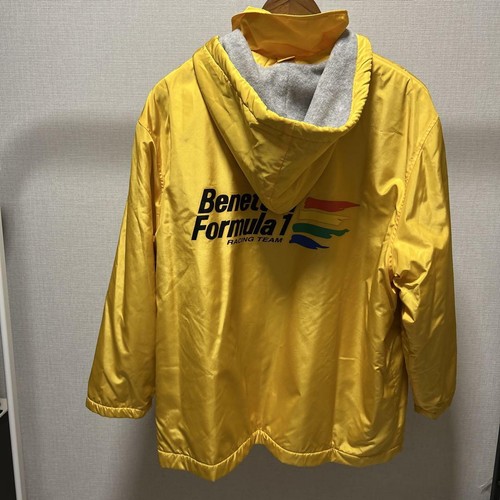 Benetton Formula1 Yellow Nylon Jacket Hooded Parka Blouson M - Picture 3 of 11