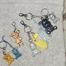 Handmade Resin Gummy Bear Keychain Lot 7pc Kawaii Pastel Glitter Bag Charms