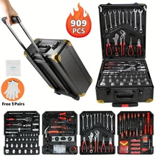 909 PCS Tool Set Mechanics Tool Kit Wrenches Socket w/4 layers Trolley Case Box